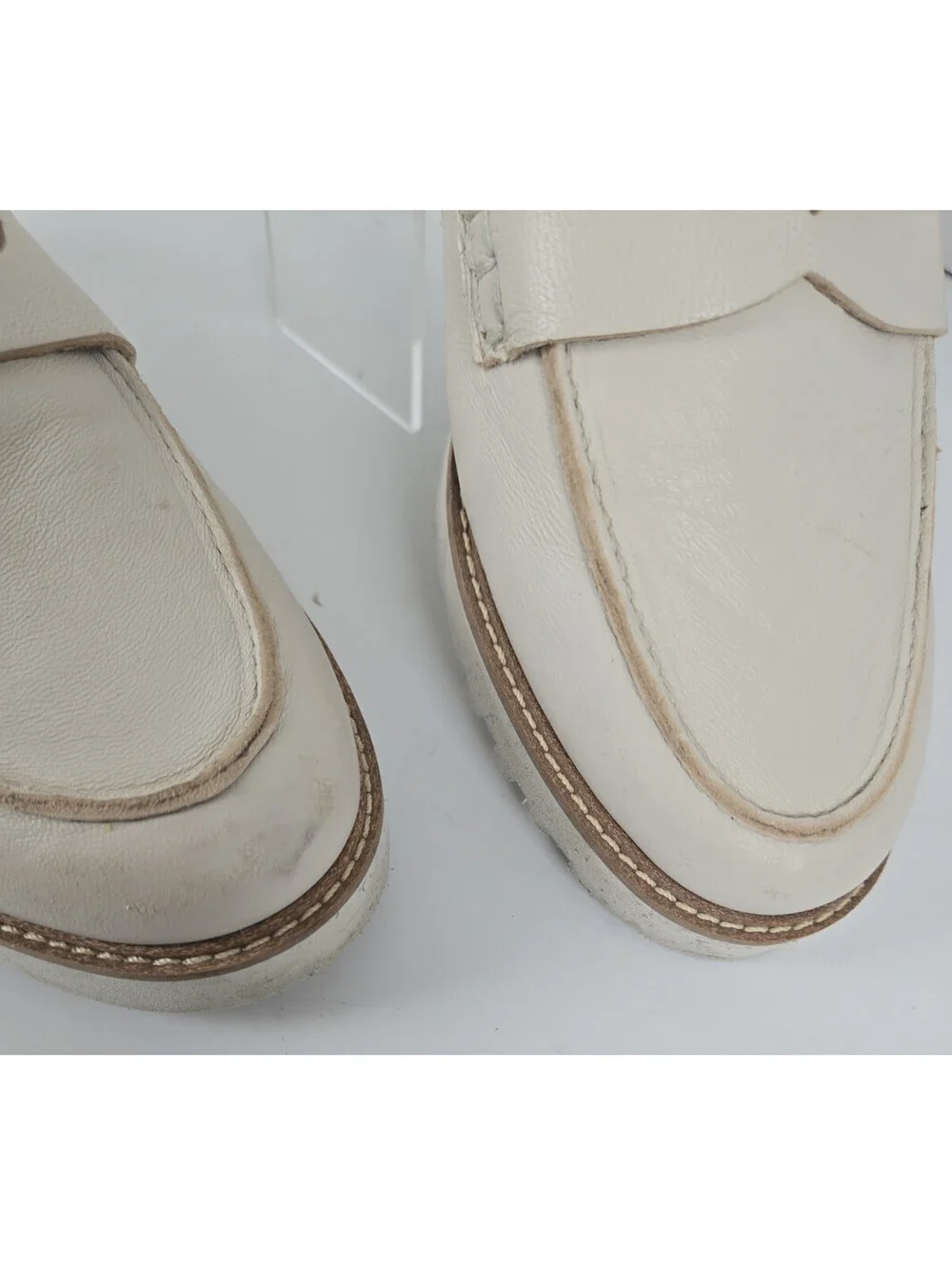 Franco Sarto Dedra Cream Leather Penny Loafers Shoes Lug Bottom Size 7